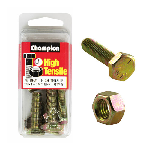 Champion Fasteners BF34 High Tensile UNF Bolts & Nuts 3/8 x 1-1/4 in. Pack of 5