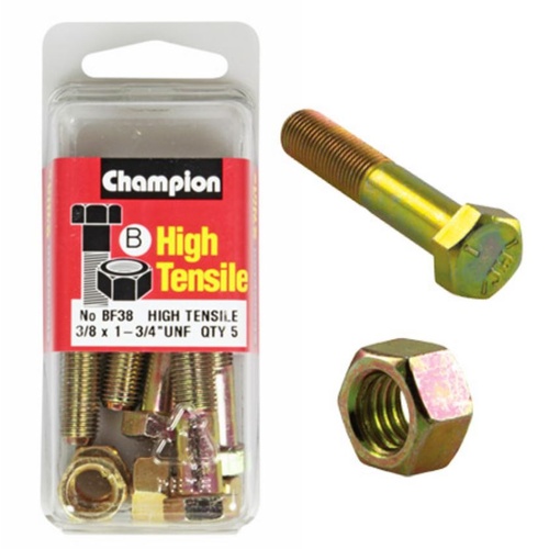 Champion Fasteners BF38 High Tensile UNF Bolts & Nuts 3/8 x 1-3/4 in. Pack of 5