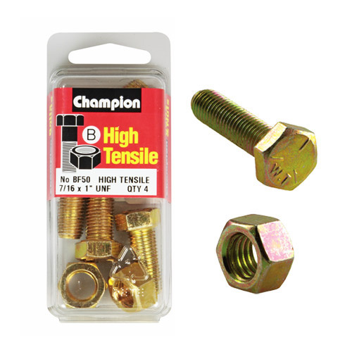 Champion Fasteners BF50 High Tensile UNF Bolts & Nuts 7/16 x 1 in. Pack of 4