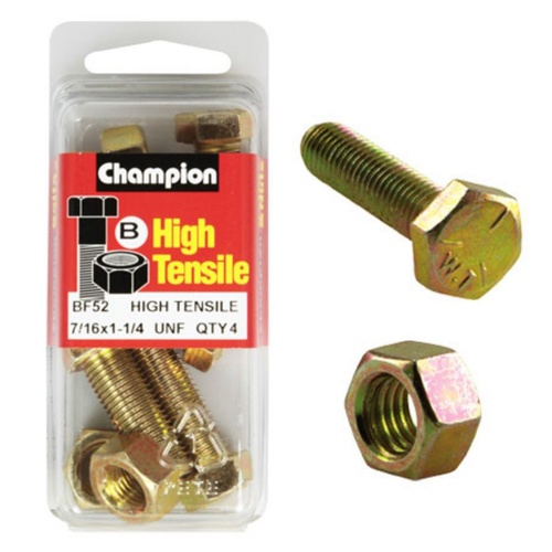 Champion Fasteners BF52 High Tensile UNF Bolts & Nuts 7/16 x 1-1/4 in. Pack of 4
