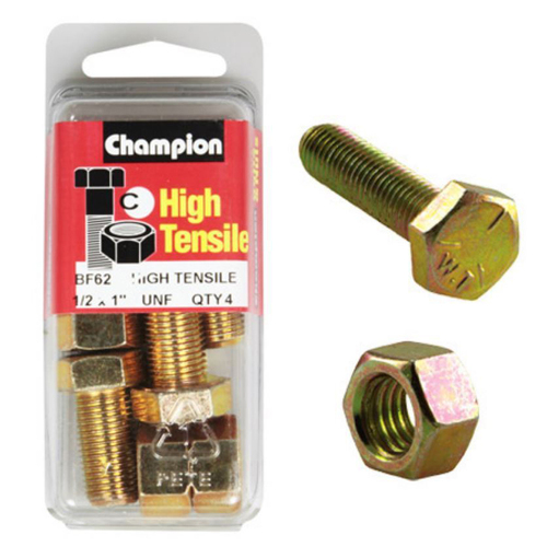 Champion Fasteners BF62 High Tensile UNF Bolts & Nuts 1/2 x 1 inch Pack of 4
