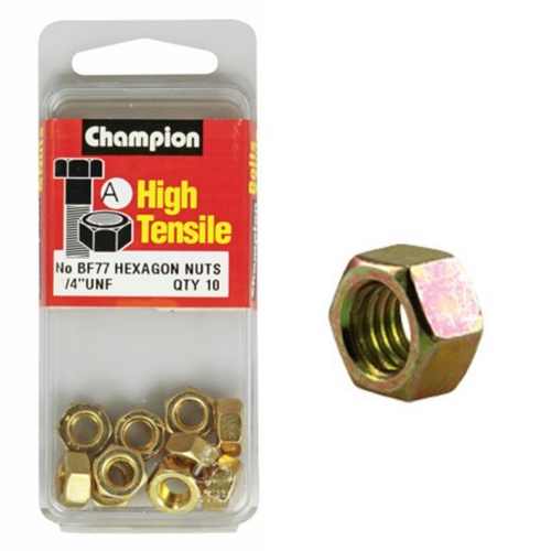 CHAMPION FASTENERS BF77 HIGH TENSILE UNF NUTS 1/4" PACK OF 10