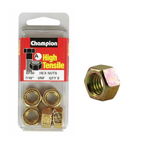 CHAMPION FASTENERS BF80 HIGH TENSILE UNF NUTS 7/16" PACK OF 5
