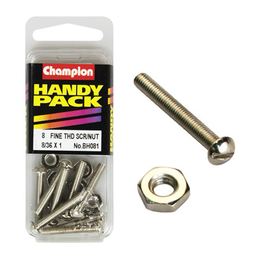 Champion Fasteners BH081 Fine Thread Screws & Nuts 8/36 in. x 1 in. Pack of 8