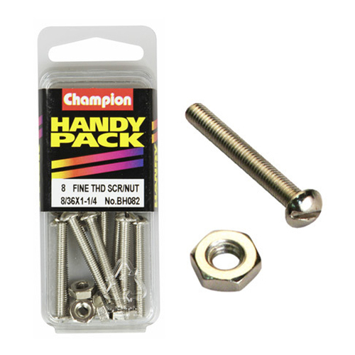 Champion Fasteners BH082 Fine Thread Screws & Nuts 8/36 in. x 1-1/4 in. Pack of 8
