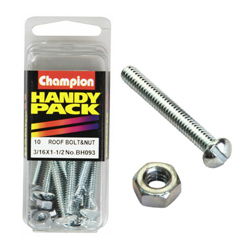 Champion Fasteners BH093 Roofing Bolts & Nuts 3/16 in. x 1-1/2 in. Pack of 10