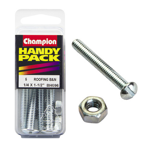 Champion Fasteners BH096 Roofing Bolts & Nuts 1/4 in. x 1-1/2 in. Pack of 5