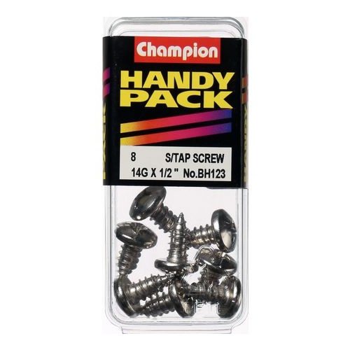 CHAMPION FASTENERS BH123 SELF TAPPING PAN HEAD SCREWS 14g x 1/2" PACK OF 8