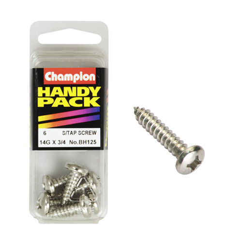 CHAMPION FASTENERS BH125 SELF TAPPING PAN HEAD SCREWS 14g x 3/4" PACK OF 6