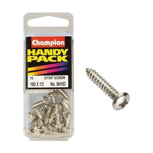 CHAMPION FASTENERS BH153 SELF TAPPING PAN HEAD SCREWS 10g x 1/2" PACK OF 15