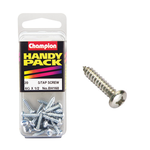 CHAMPION FASTENERS BH160 SELF TAPPING PAN HEAD SCREWS 6g x 1/2" PACK OF 20
