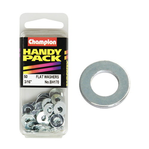 CHAMPION FASTENERS BH170 FLAT STEEL WASHERS 3/16" PACK OF 50