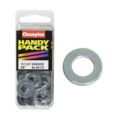 CHAMPION FASTENERS BH173 FLAT STEEL WASHERS 3/8" PACK OF 15