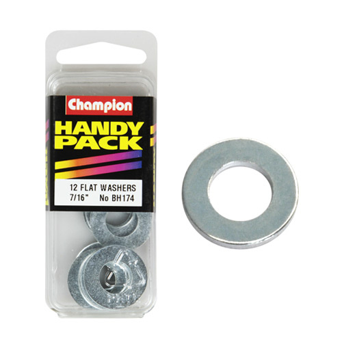 CHAMPION FASTENERS BH174 FLAT STEEL WASHERS 7/16" PACK OF 12
