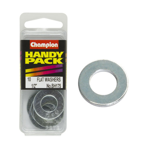 CHAMPION FASTENERS BH175 FLAT STEEL WASHERS 1/2" PACK OF 10