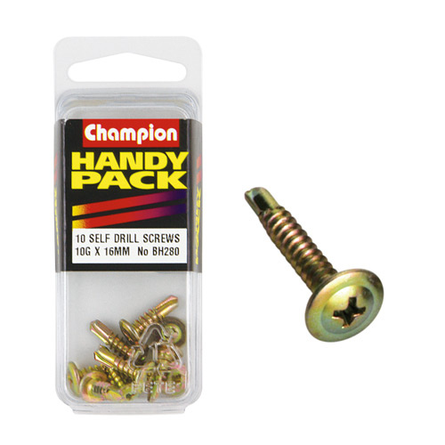 CHAMPION FASTENERS BH280 SELF DRILLING SCREWS 10g x 16mm x 16mm PACK OF 10