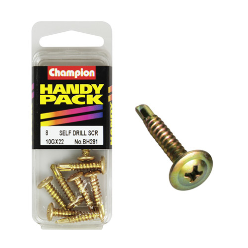 CHAMPION FASTENERS BH281 SELF DRILLING SCREWS 10g x 16mm x 22mm PACK OF 8