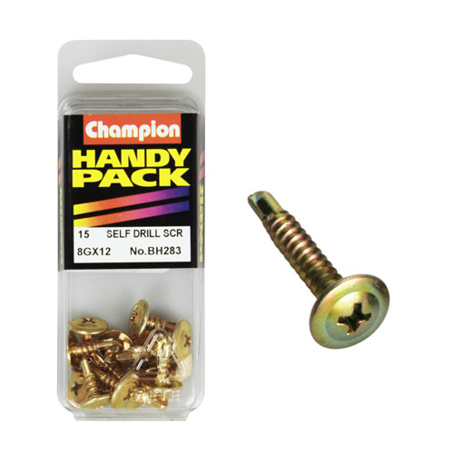 CHAMPION FASTENERS BH283 SELF DRILLING SCREWS 8g x 18mm x 22mm PACK OF 15