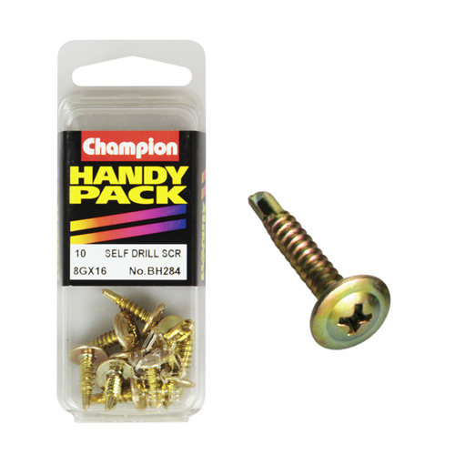 CHAMPION FASTENERS BH284 SELF DRILLING SCREWS 8g x 18mm x 16mm PACK OF 10