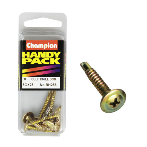 CHAMPION FASTENERS BH286 SELF DRILLING SCREWS 8g x 18mm x 25mm PACK OF 8