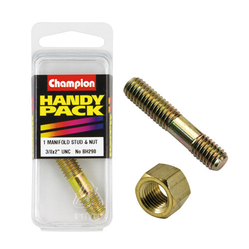 CHAMPION FASTENERS BH290 MANIFOLD STUD & NUT 3/8" x 2" UNC PACK OF 1