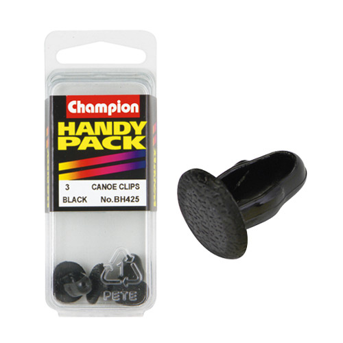 CHAMPION FASTENERS BH425 BLACK PLASTIC CANOE TRIM CLIP FASTENERS 14mm PACK OF 3