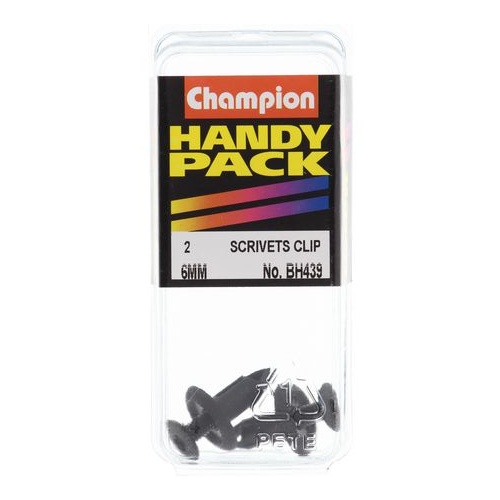 CHAMPION FASTENERS BH439 BLACK SCRIVET RIVET TRIM CLIPS 6mm PACK OF 2