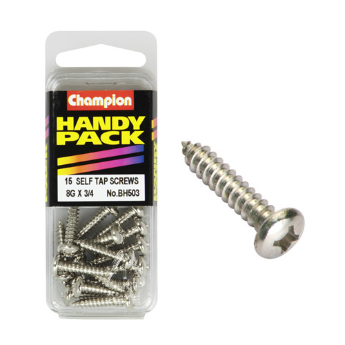CHAMPION FASTENERS BH503 SELF TAPPING PAN HEAD SCREWS 8g x 3/4" PACK OF 15