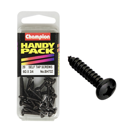 CHAMPION FASTENERS BH732 SELF TAPPING BLACK ZINC SCREWS 6g x 3/4" PACK OF 20