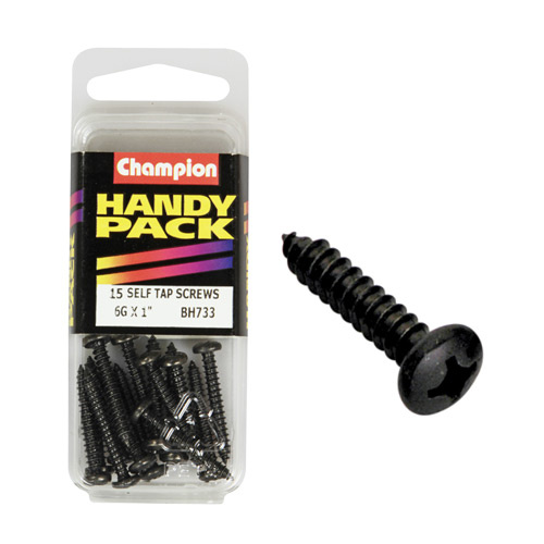 CHAMPION FASTENERS BH733 SELF TAPPING BLACK ZINC SCREWS 6g x 1" PACK OF 15