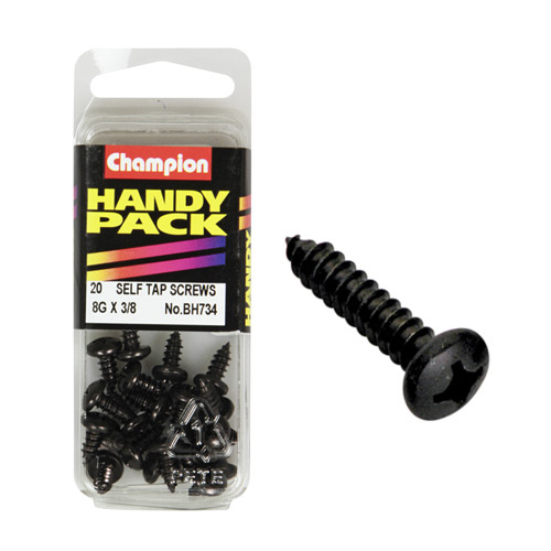 CHAMPION FASTENERS BH734 SELF TAPPING BLACK ZINC SCREWS 8g x 3/8" PACK OF 20