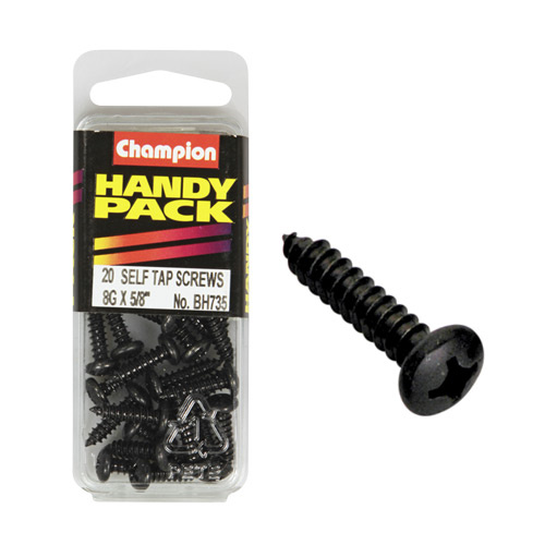 CHAMPION FASTENERS BH735 SELF TAPPING BLACK ZINC SCREWS 8g x 5/8" PACK OF 20