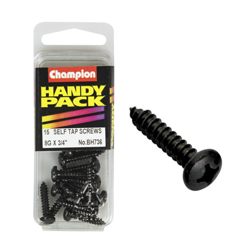 CHAMPION FASTENERS BH736 SELF TAPPING BLACK ZINC SCREWS 8g x 3/4" PACK OF 15