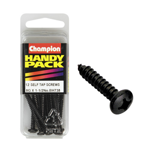 CHAMPION FASTENERS BH738 SELF TAPPING BLACK ZINC SCREWS 8g x 1-1/2" PACK OF 12