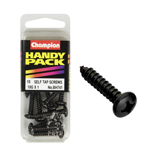 CHAMPION FASTENERS BH741 SELF TAPPING BLACK ZINC SCREWS 10g x 1" PACK OF 10