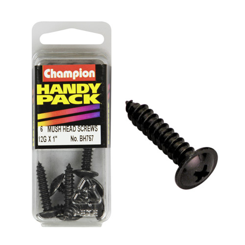 CHAMPION BH757 SELF TAPPING WASHER FACE BLACK ZINC SCREWS 12g x 1" PACK OF 6