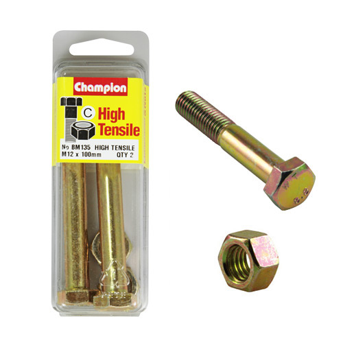 Champion BM135 Metric High Tensile Bolts & Nuts M12 x 1.75 x 100mm Pack of 2