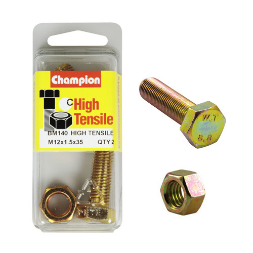 Champion BM140 Metric High Tensile Bolts & Nuts M12 x 1.5 x 35mm Pack of 2