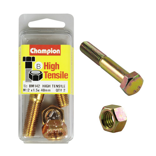 Champion BM142 Metric High Tensile Bolts & Nuts M12 x 1.5 x 40mm Pack of 2