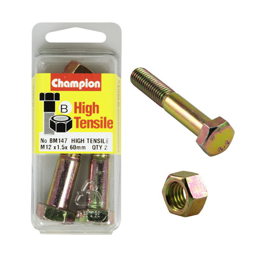 Champion BM147 Metric High Tensile Bolts & Nuts M12 x 1.5 x 60mm Pack of 2