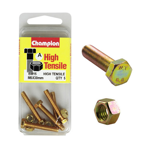 Champion Fasteners BM15 Metric High Tensile Bolts & Nuts M5 x 30mm Pack of 5