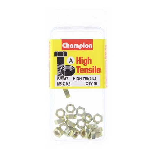Champion Fasteners BM157 High Tensile Metric Hex Nuts M5 x 0.8 Pack of 20