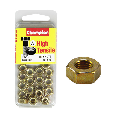 Champion Fasteners BM159 High Tensile Metric Hex Nuts M6 x 1.0 Pack of 20