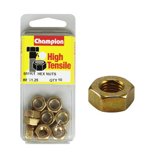 Champion Fasteners BM161 High Tensile Metric Hex Nuts M8 x 1.25 Pack of 10