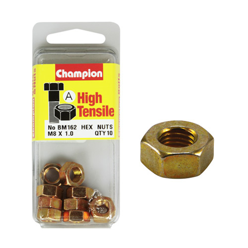 Champion Fasteners BM162 High Tensile Metric Hex Nuts M8 x 1.0 Pack of 10
