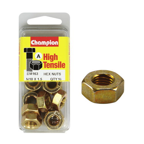 Champion Fasteners BM163 High Tensile Metric Hex Nuts M10 x 1.5 Pack of 10