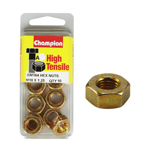 Champion Fasteners BM164 High Tensile Metric Hex Nuts M10 x 1.25 Pack of 10