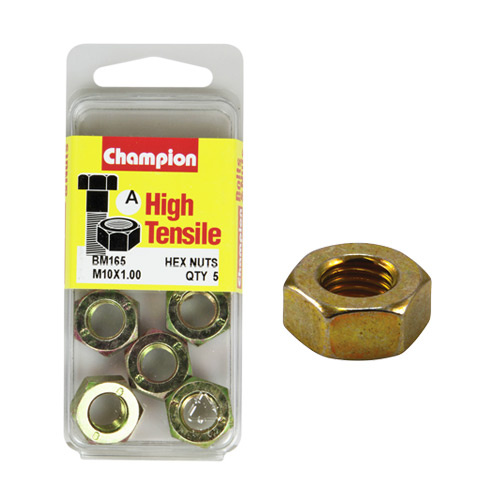 Champion Fasteners BM165 High Tensile Metric Hex Nuts M10 x 1.0 Pack of 5