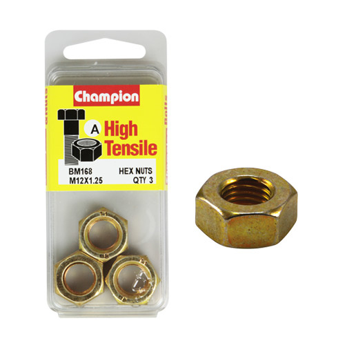 Champion Fasteners BM168 High Tensile Metric Hex Nuts M12 x 1.25 Pack of 3