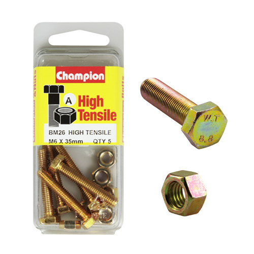 Champion Fasteners BM26 Metric High Tensile Bolts & Nuts M6 x 35mm Pack of 5